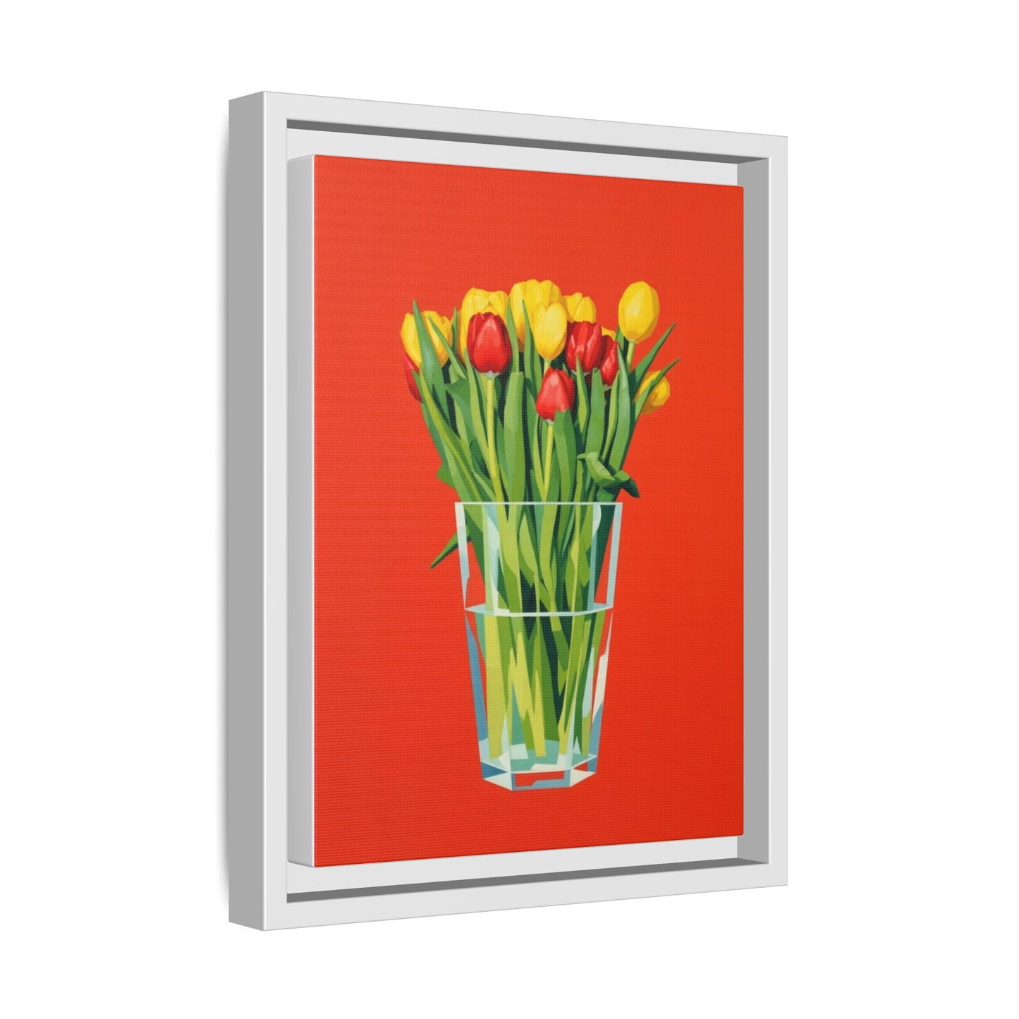 Framed Tulip Bouquet Matte Canvas Art — Vibrant Red Floral Wall Print