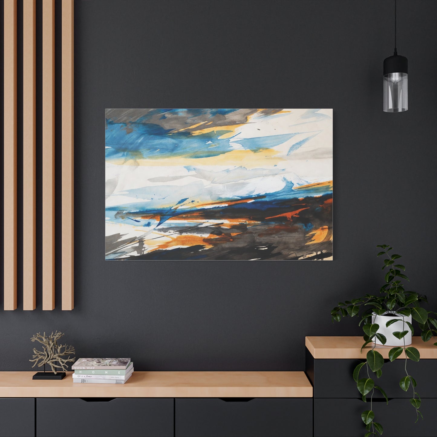 Abstract Oceanic Canvas Print — Blue & Amber Stretched Wall Art