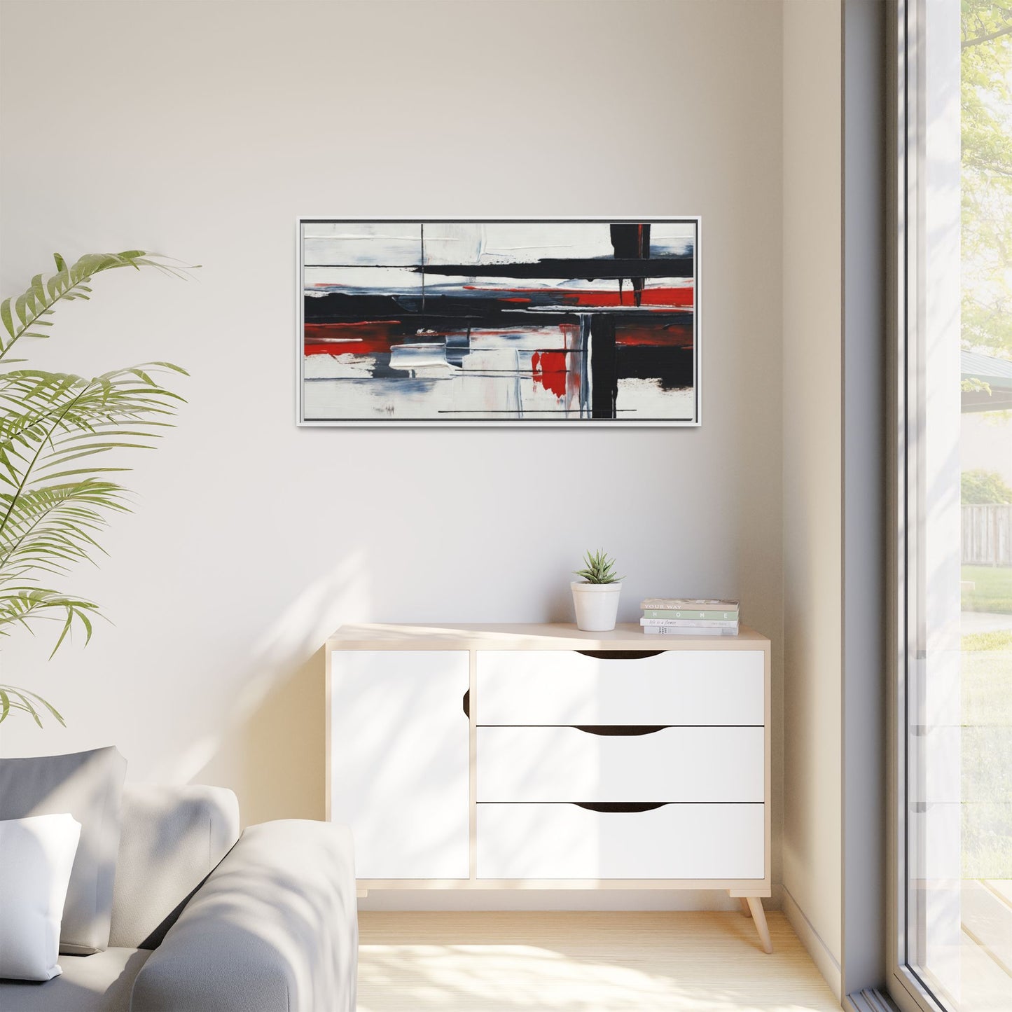 Abstract Red & Black Framed Canvas Art — Modern Matte Wall Painting