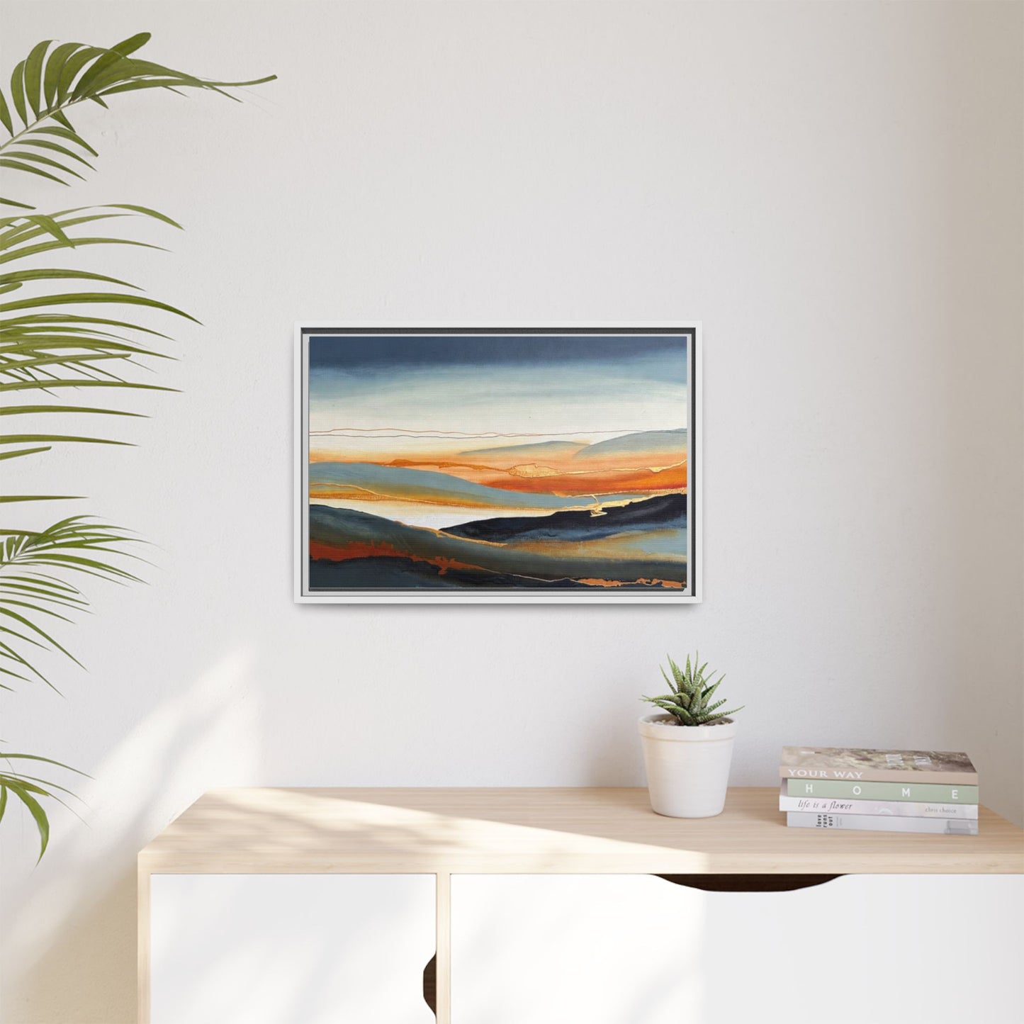 Framed Matte Canvas: Abstract Coastal Sunset Landscape Wall Art
