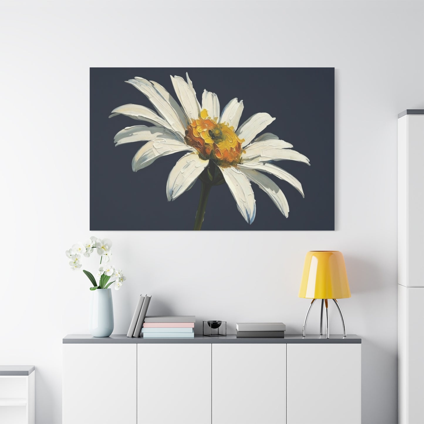 Daisy Oil-Paint Canvas Wall Art — Stretched Matte Floral Print