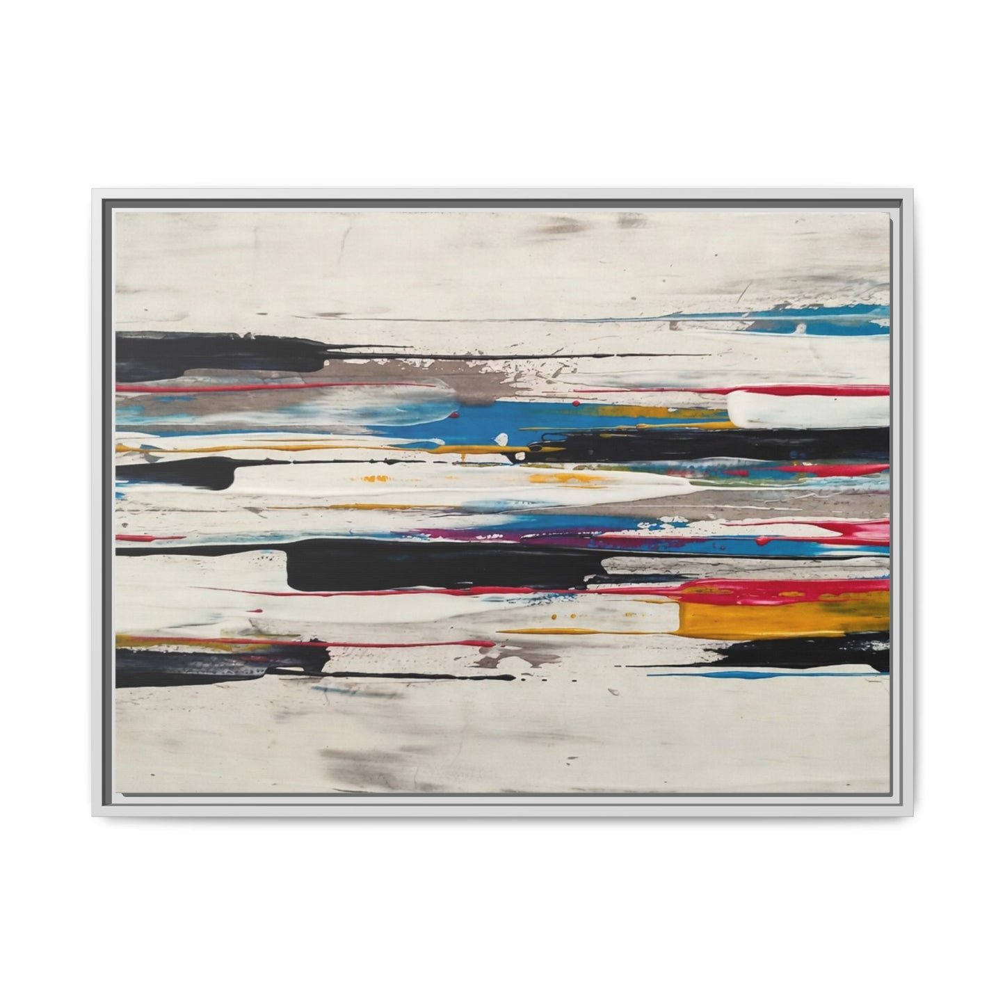 Abstract Multi-Color Framed Canvas Wall Art — Modern Horizontal Brushstroke Print