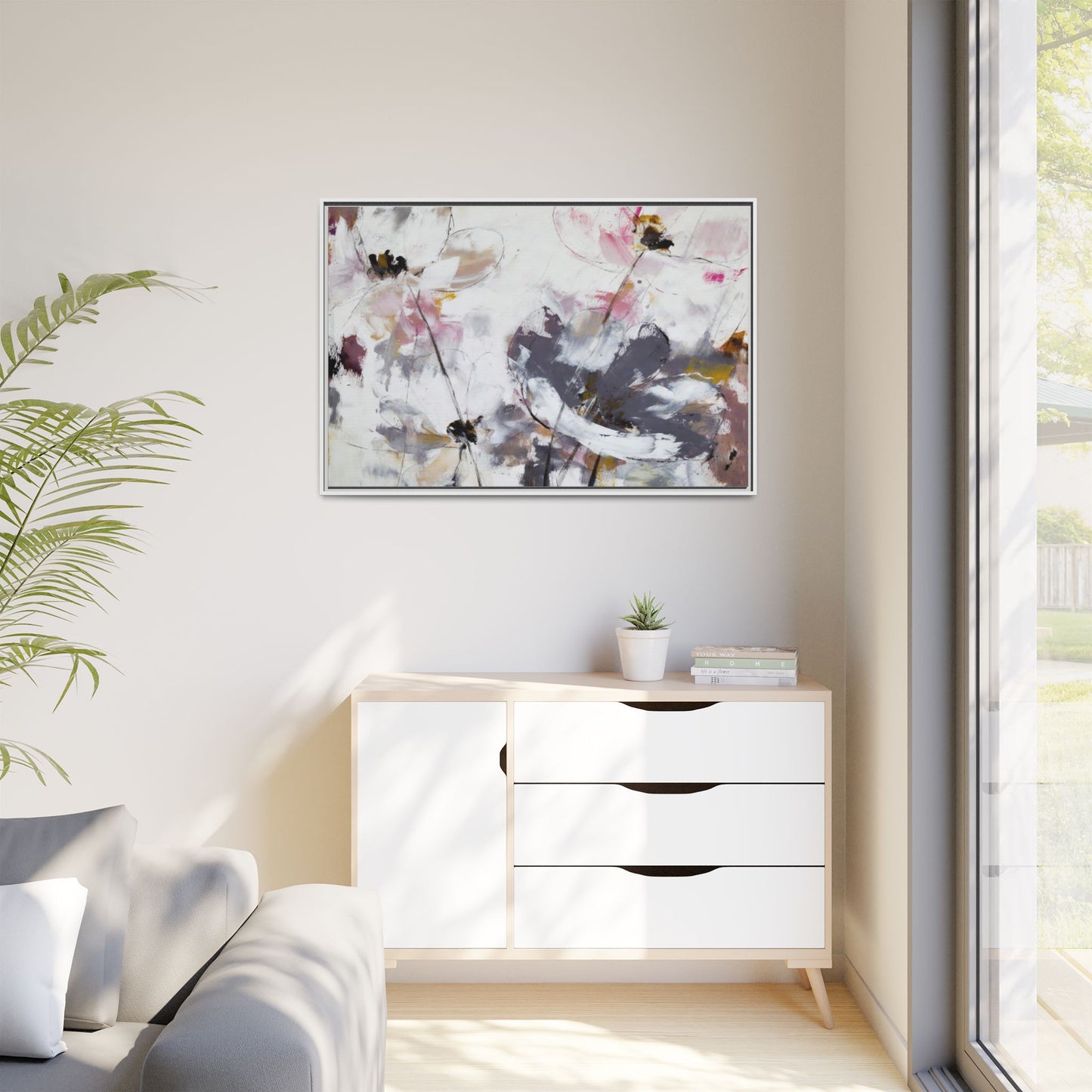 Abstract Floral Matte Canvas Framed Wall Art — Soft Watercolor Blooms