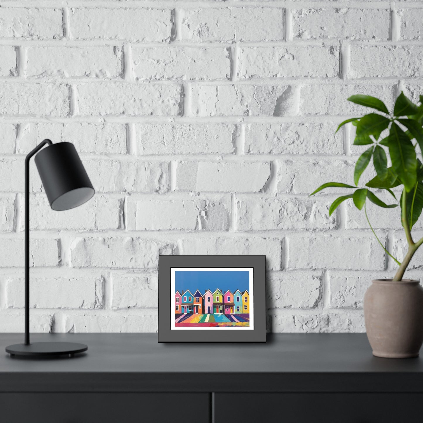 Framed Poster Colorful Row of Houses Wall Art