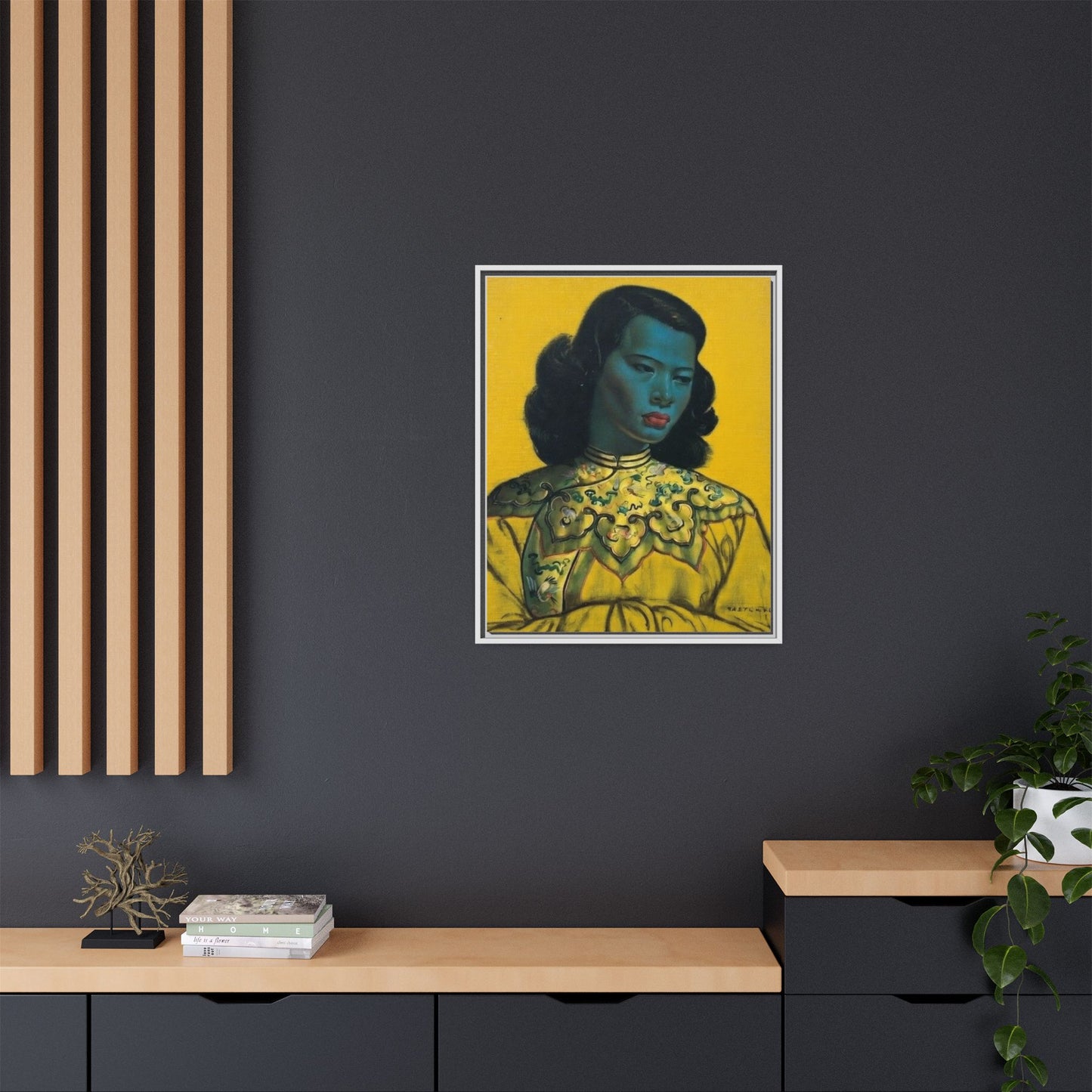 Framed Matte Canvas Art Print — Vintage Portrait with Yellow Background