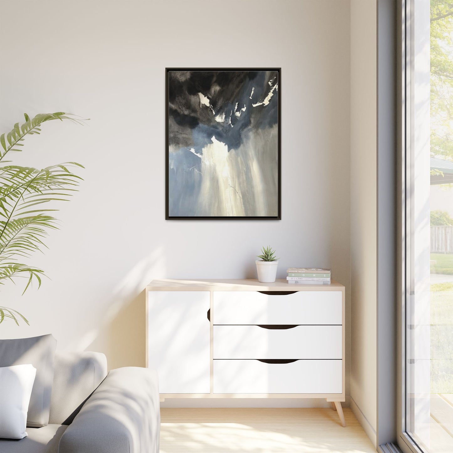 Framed Matte Canvas Art — Moody Abstract Sky Painting