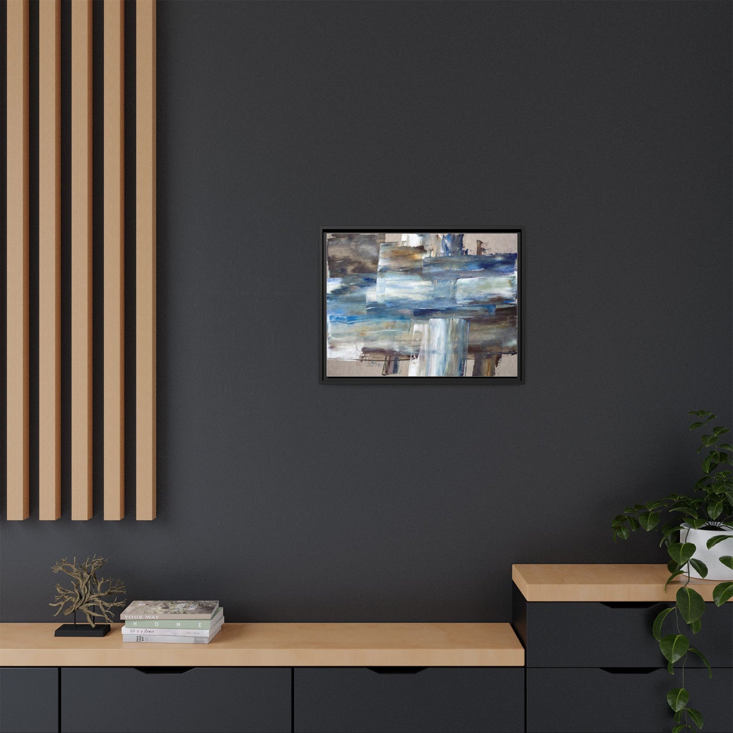 Abstract Blue Coastal Matte Canvas Framed Wall Art