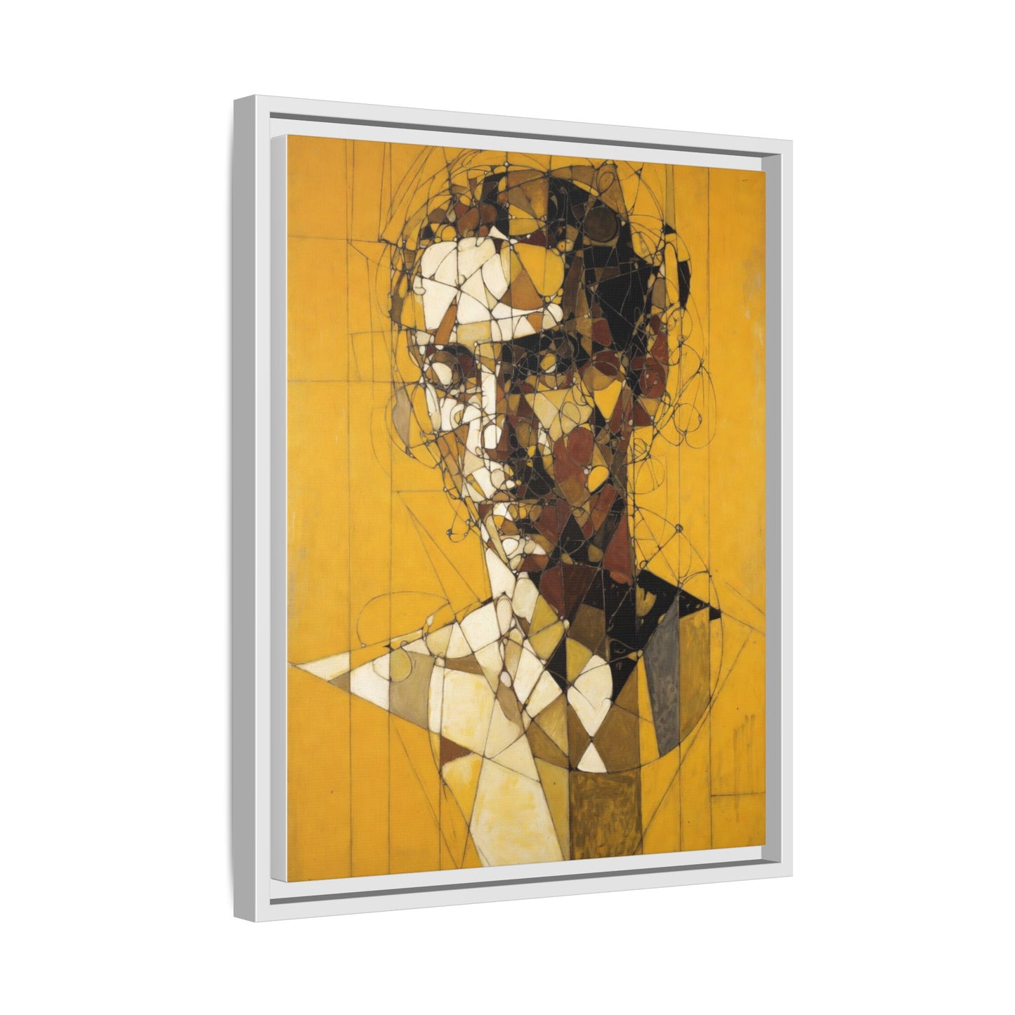 Framed Matte Canvas Art - Abstract Geometric Portrait on Mustard Yellow