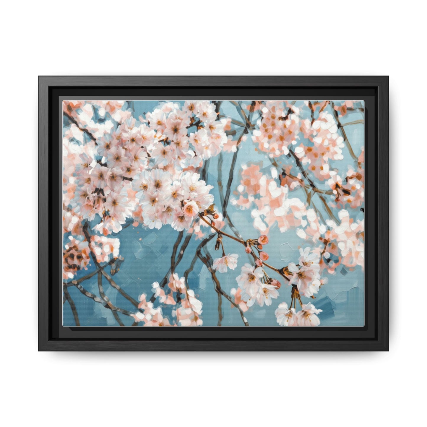 Framed Cherry Blossom Matte Canvas Print — Soft Pink Floral Wall Art