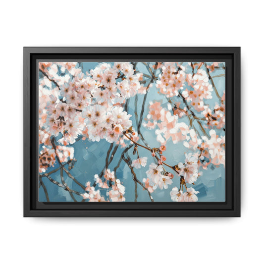 Framed Cherry Blossom Matte Canvas Print — Soft Pink Floral Wall Art