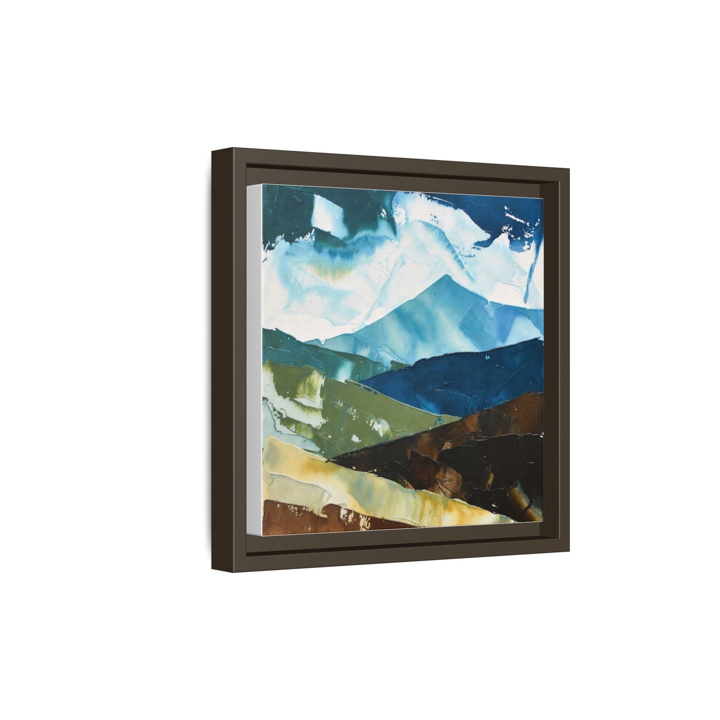 Framed Abstract Mountain Canvas Art — Blue & Earthtone Landscape Print
