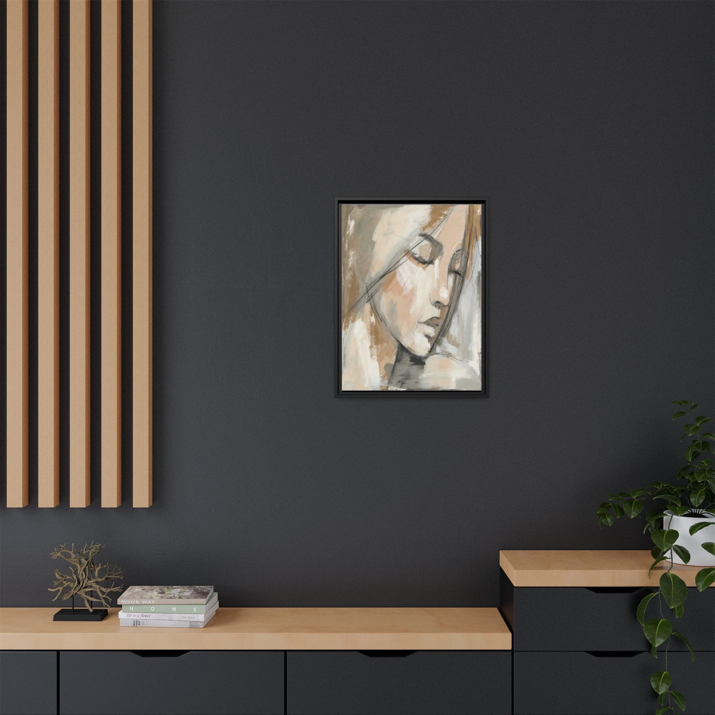 Framed Matte Canvas Art — Serene Abstract Portrait in Neutrals