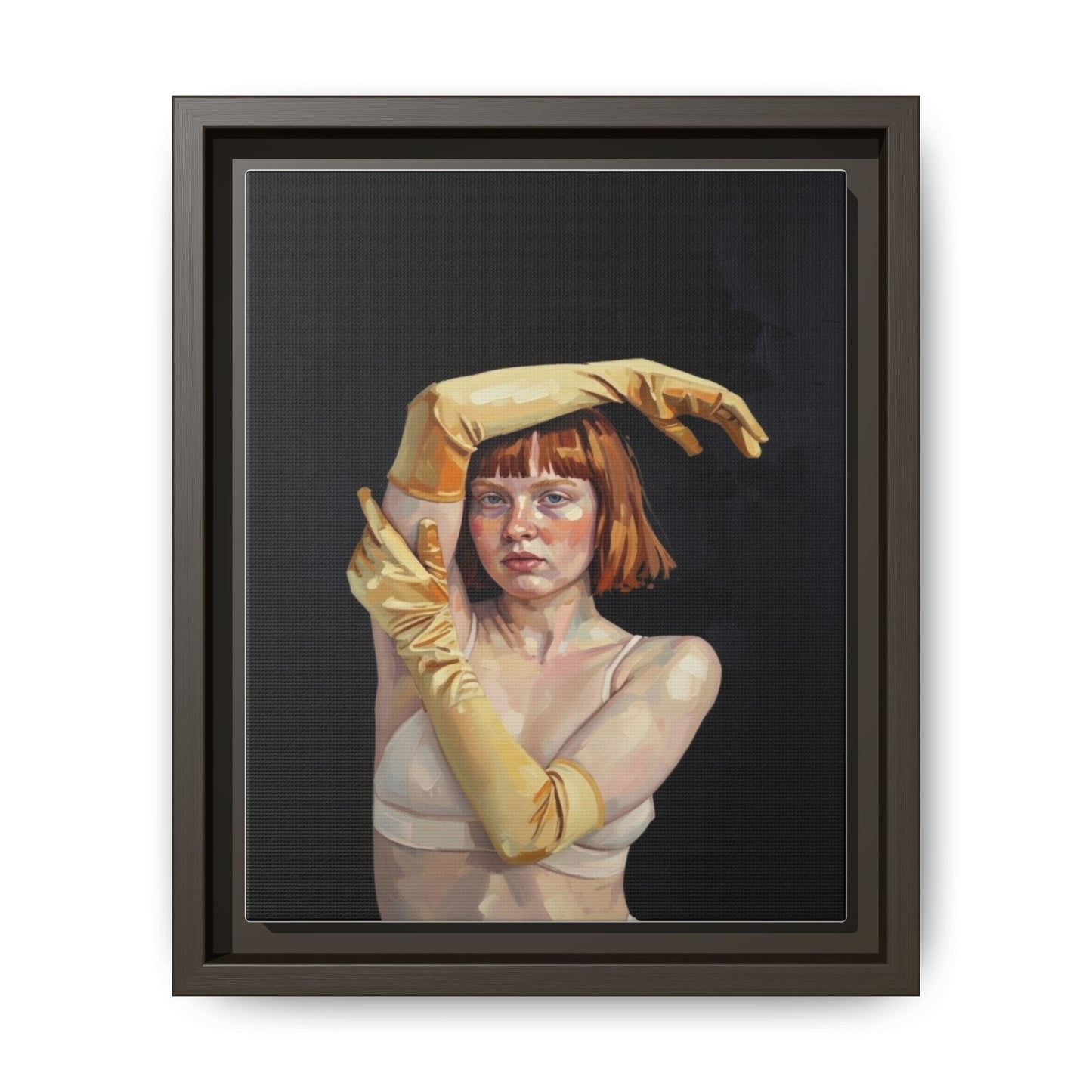 Framed Matte Canvas Art – Portrait of Woman in Yellow Gloves