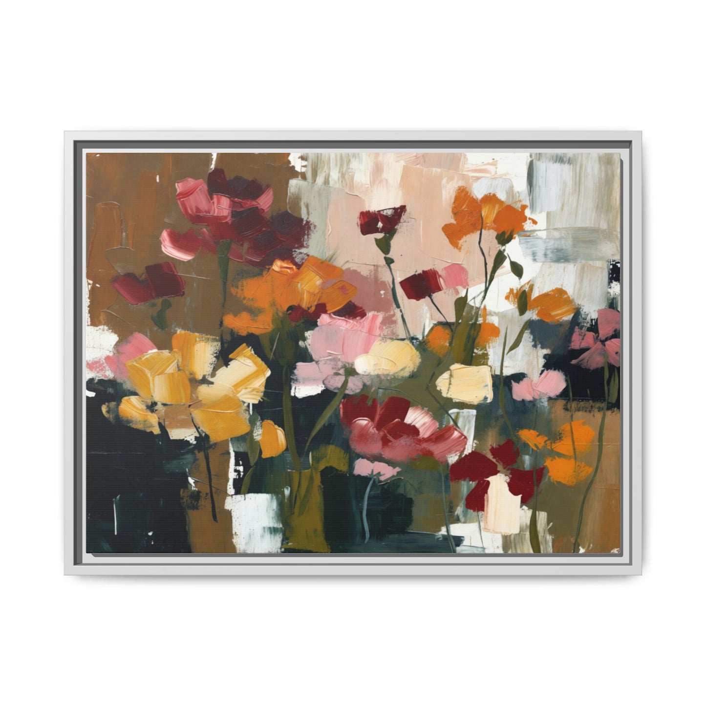 Framed Matte Canvas Floral Abstract Wall Art