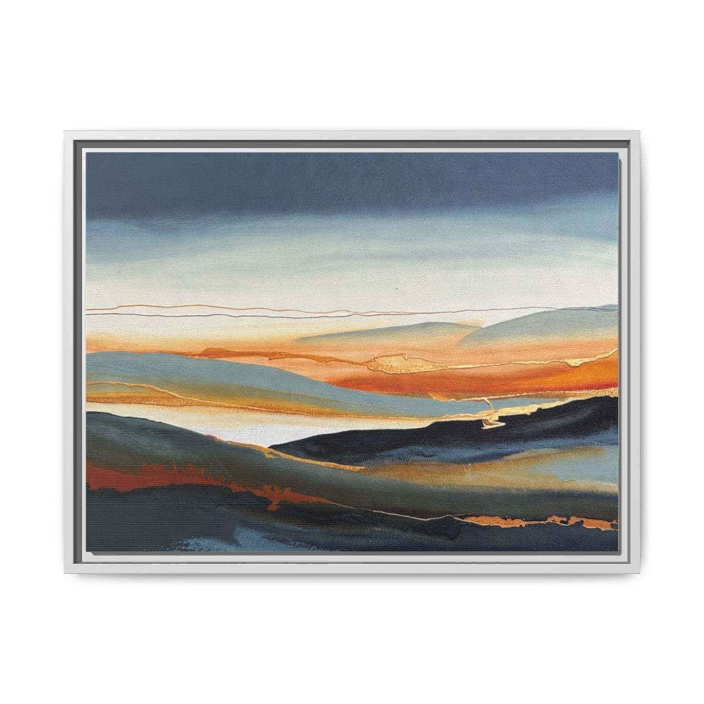 Framed Matte Canvas: Abstract Coastal Sunset Landscape Wall Art