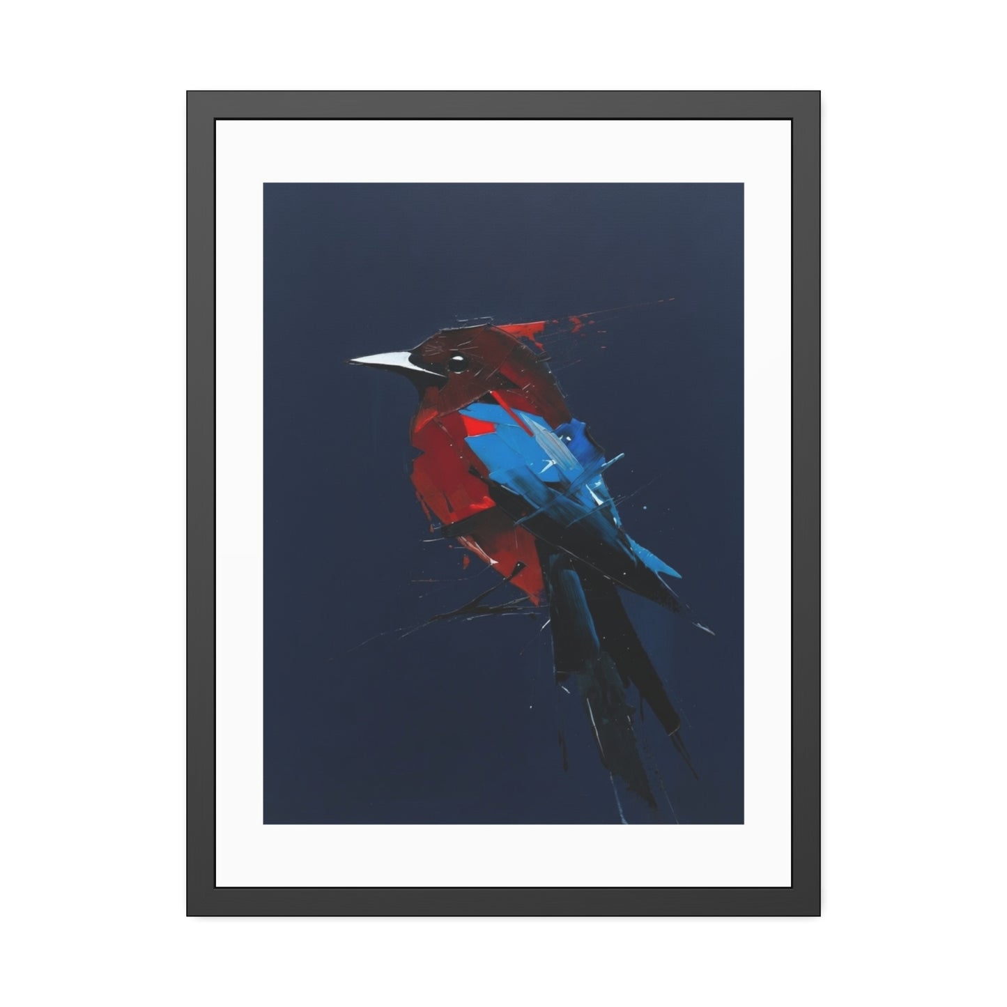 Framed Bird Art Print — Modern Red & Blue Kingfisher Poster
