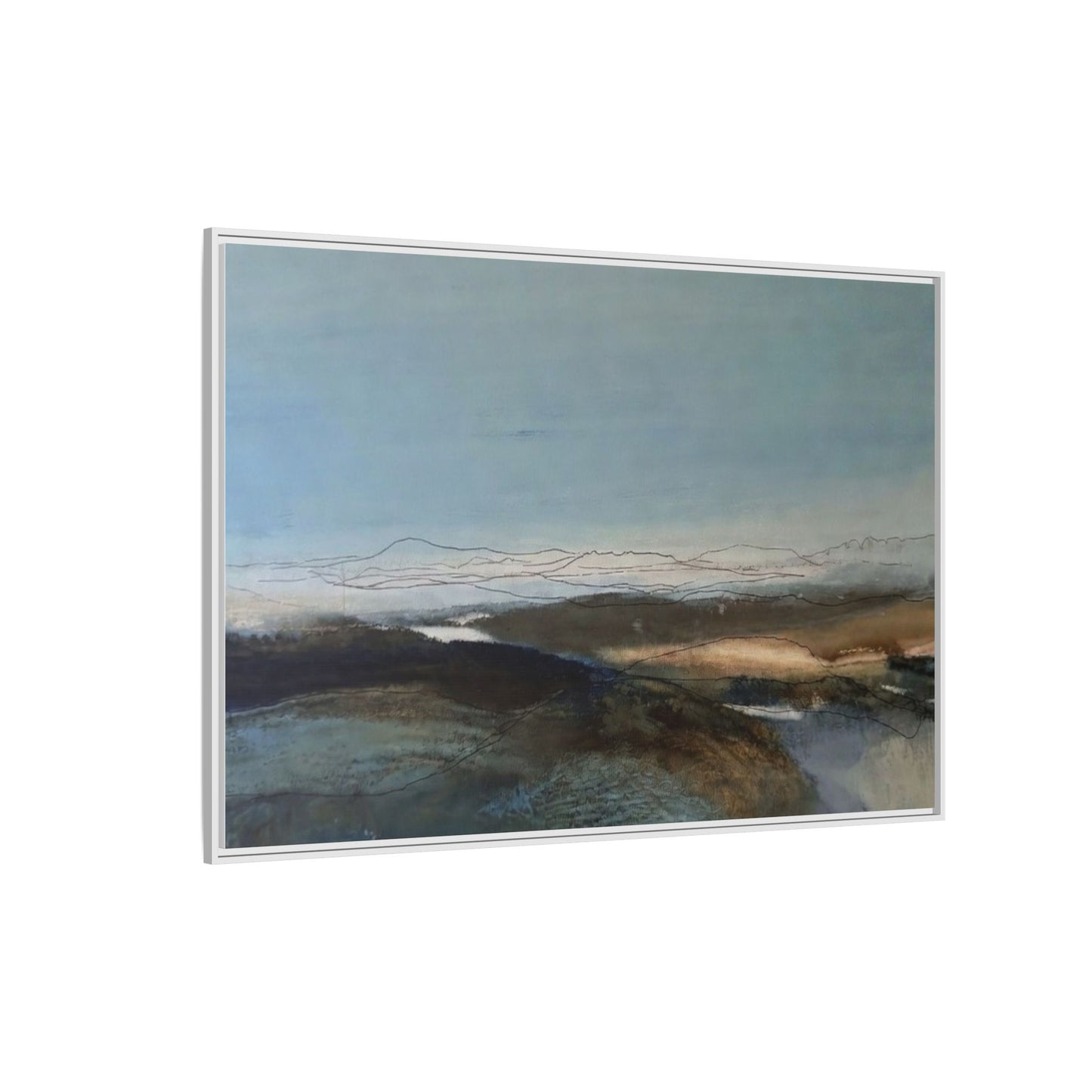 Framed Matte Canvas Wall Art — Serene Abstract Blue Landscape