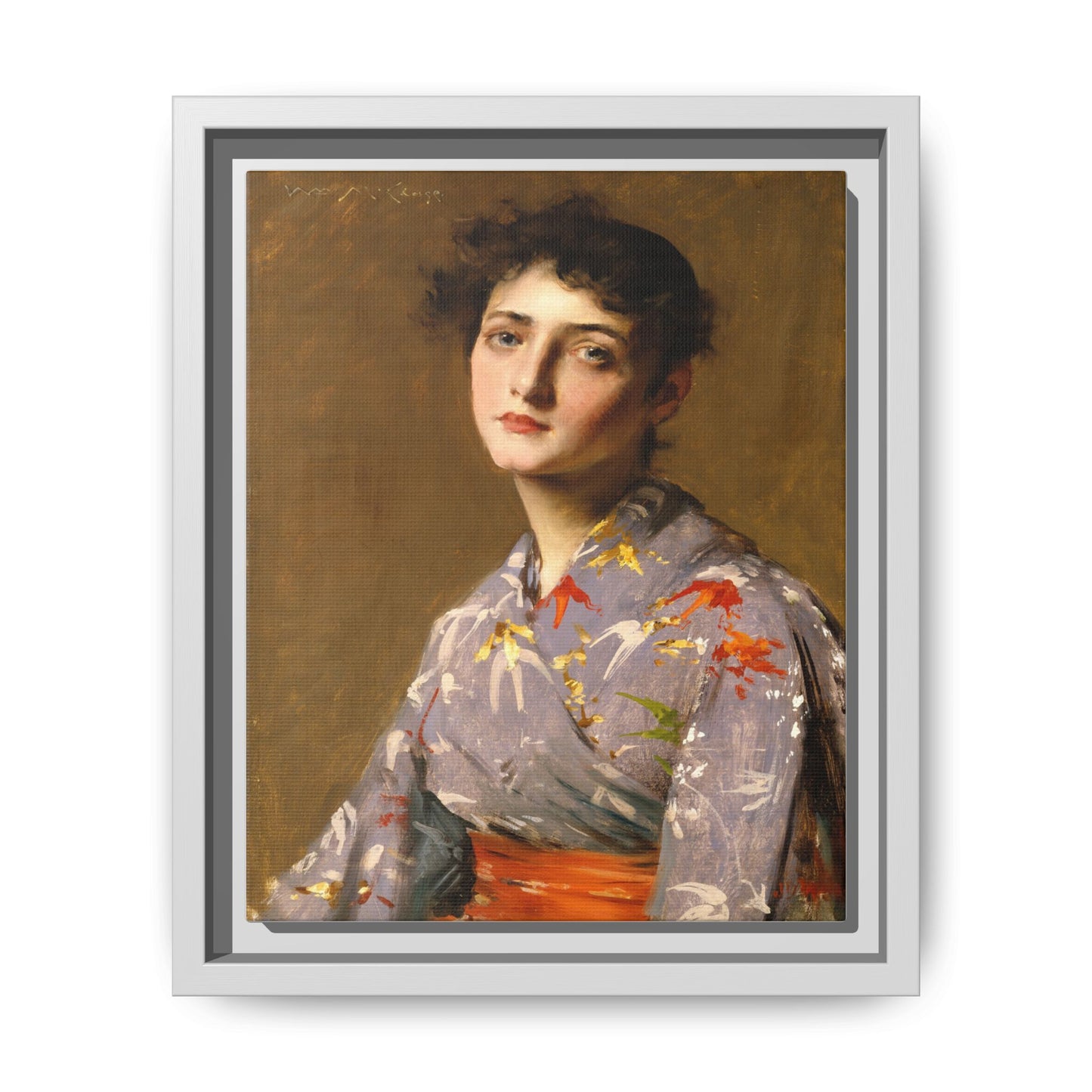 Girl in a Japanese Costume by William Merritt Chase Framed Matte Canvas Wall Art Print