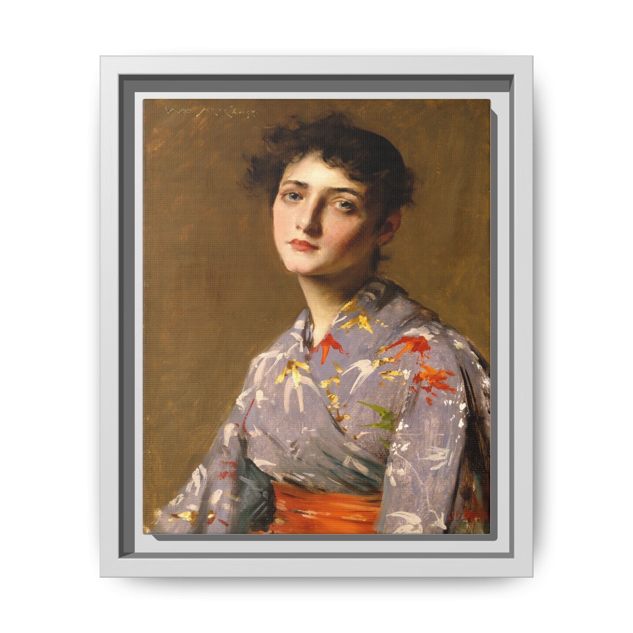 Girl in a Japanese Costume by William Merritt Chase Framed Matte Canvas Wall Art Print