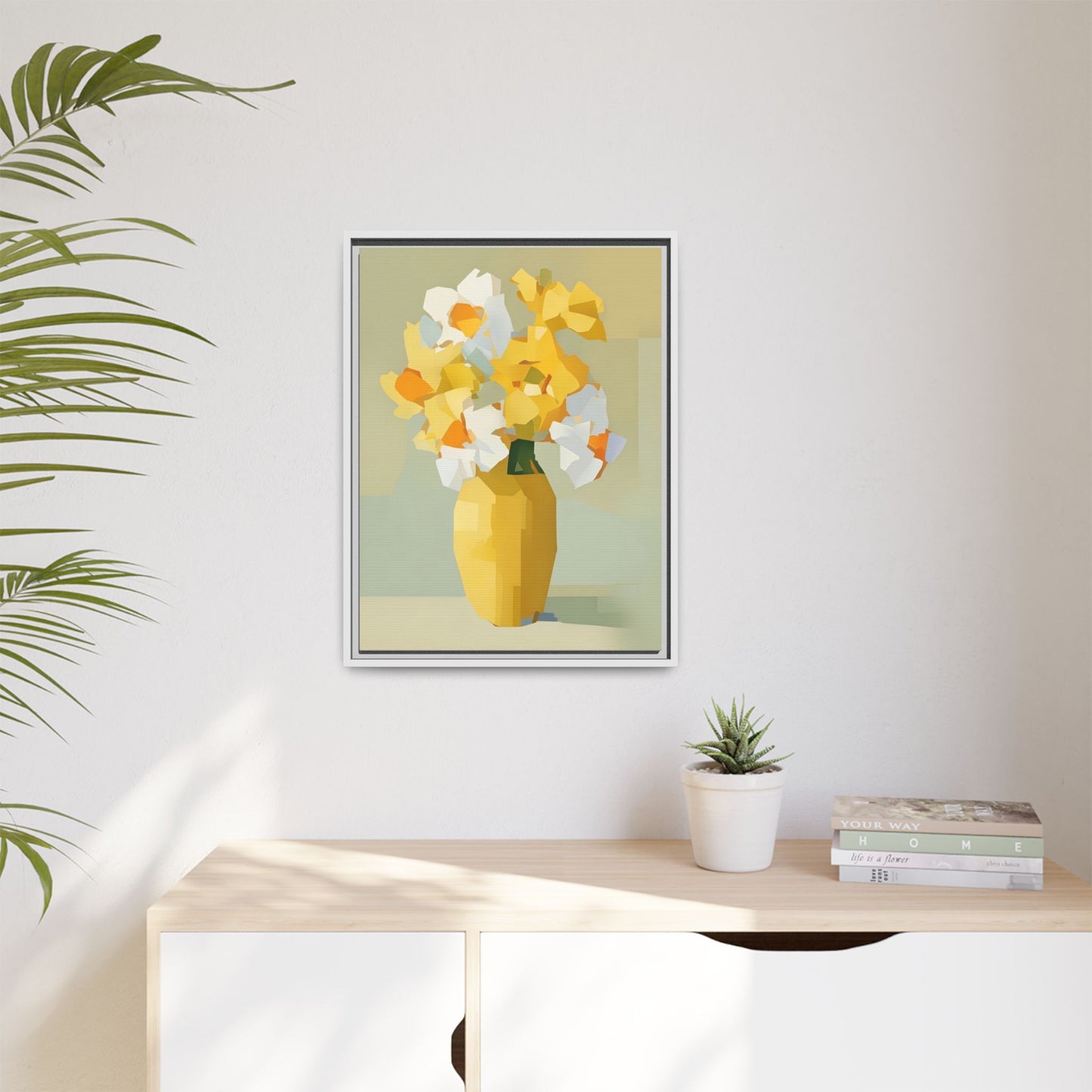 Framed Floral Canvas Print — Yellow Vase Bouquet Wall Art
