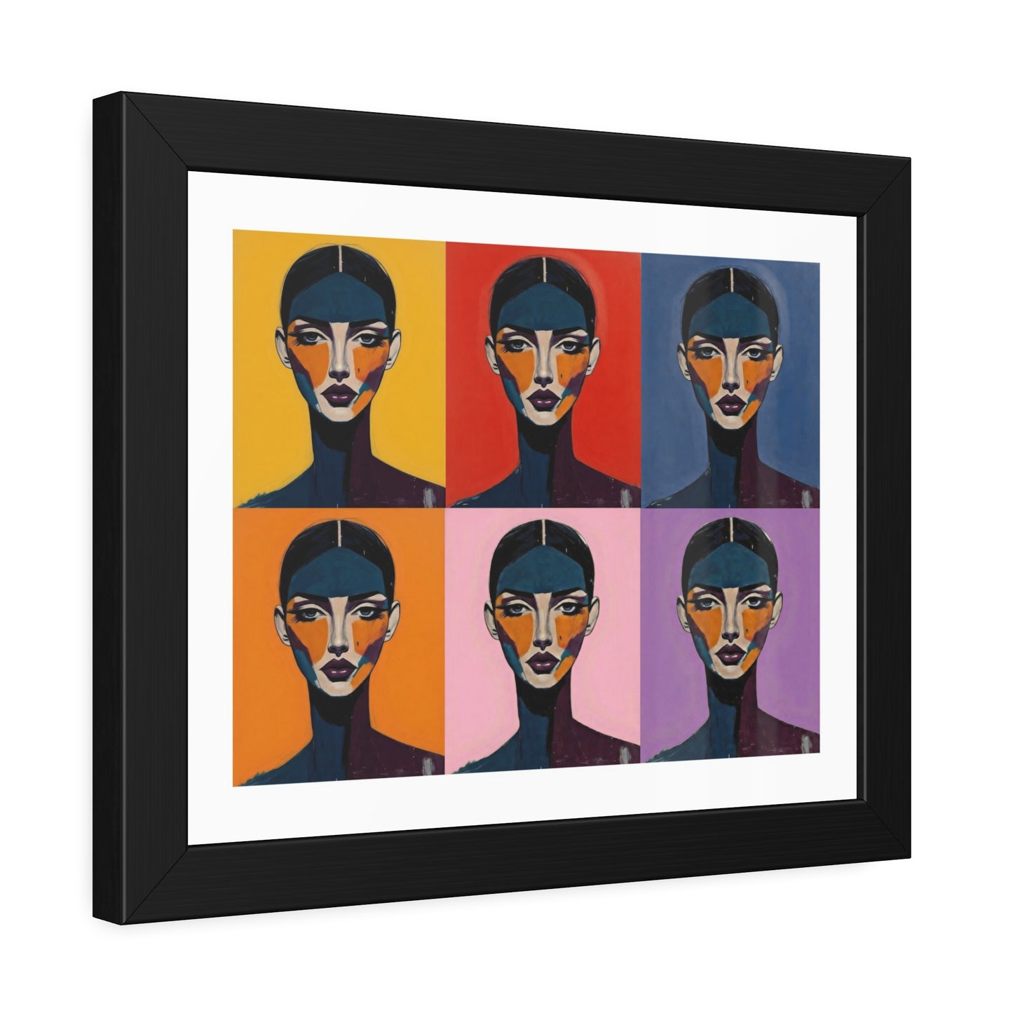 Pop Art Portrait Framed Poster — Colorful Six-Panel Modern Wall Art