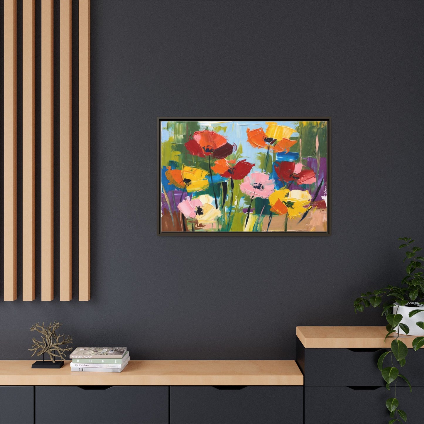 Framed Floral Canvas Print — Colorful Abstract Poppy Artwork