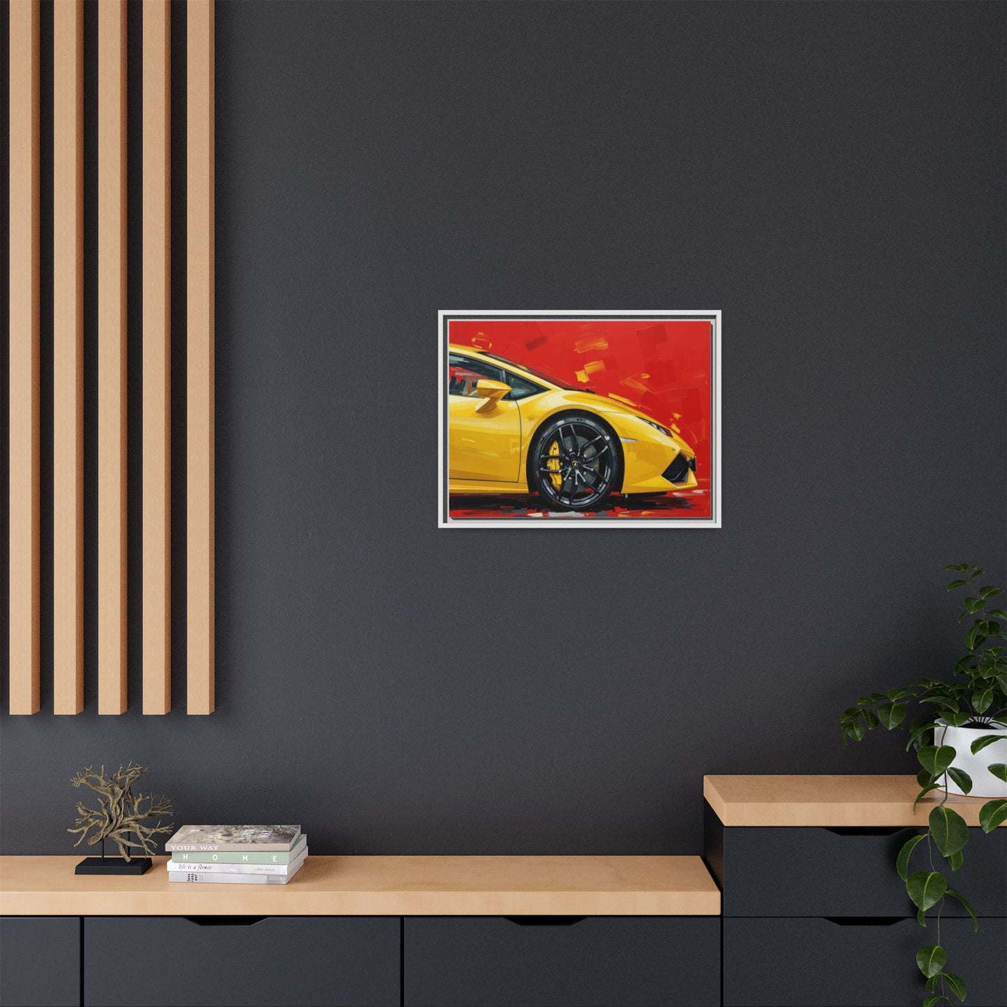 Yellow Sports Car Matte Canvas Print — Framed Automotive Wall Art