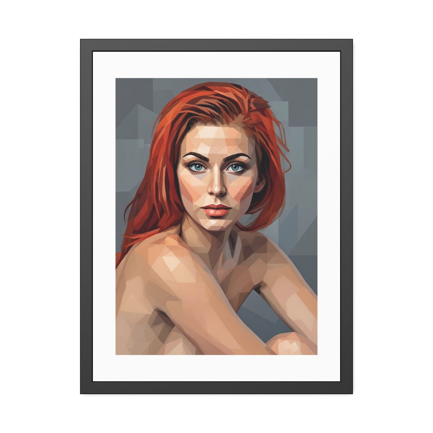 Framed Poster — Geometric Redhead Portrait Art Print