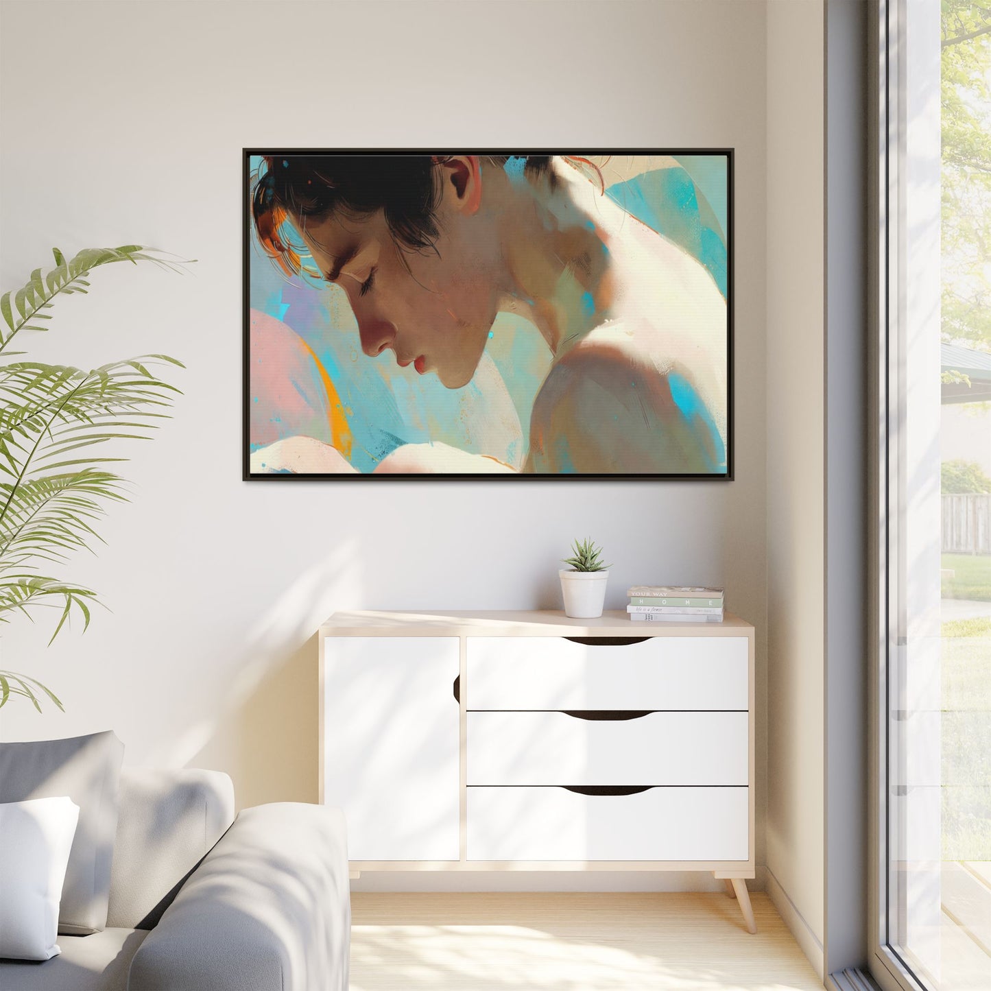 Framed Matte Canvas Print — Dreamy Portrait Art (Multi‑Color)