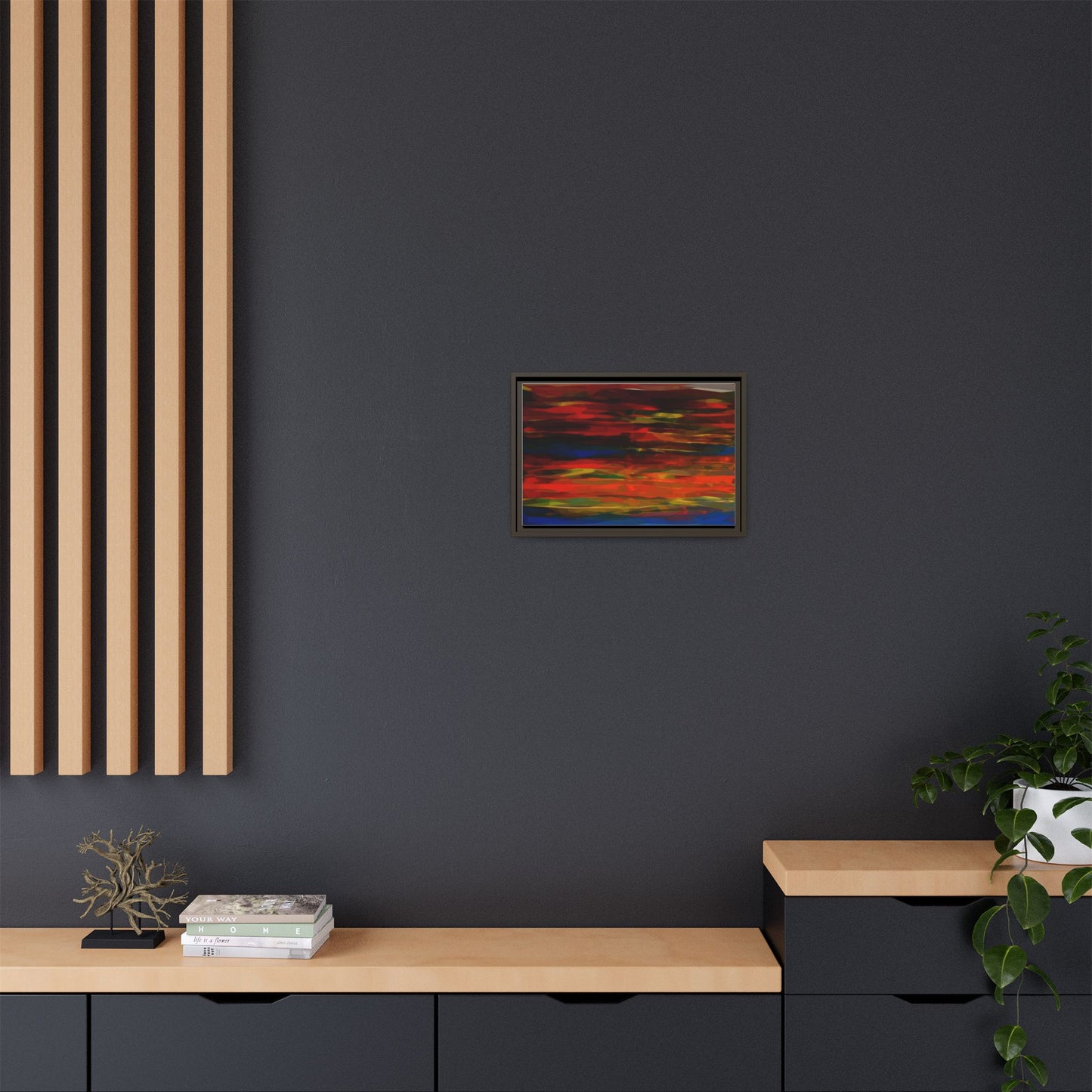 Abstract Multi-Color Matte Canvas Framed Wall Art — Bold Red & Blue Modern Painting