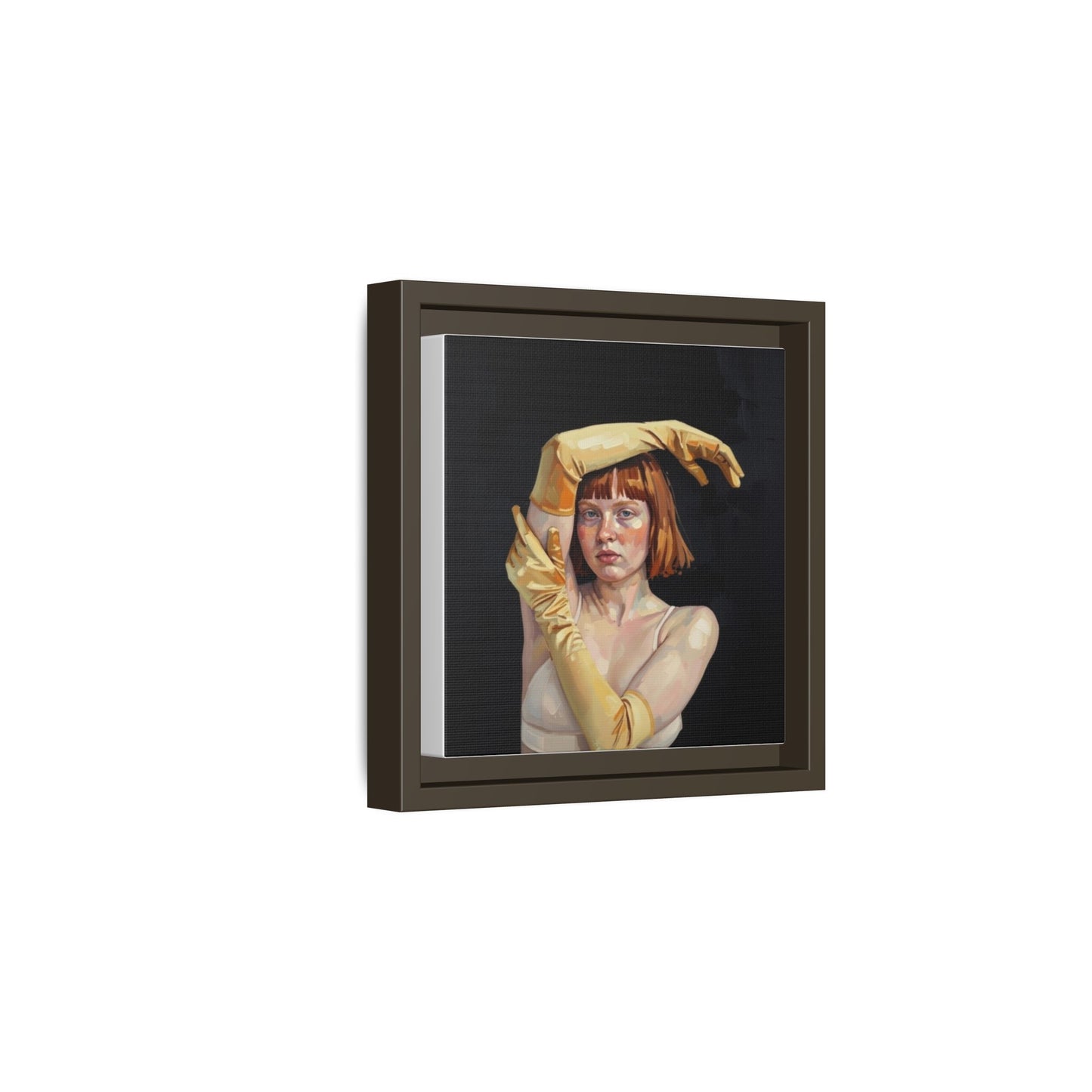 Framed Matte Canvas Art – Portrait of Woman in Yellow Gloves