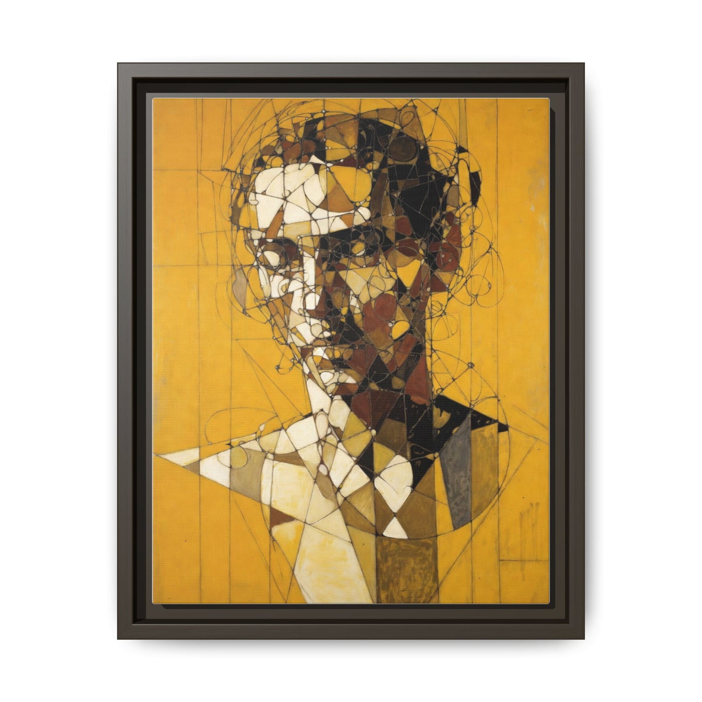 Framed Matte Canvas Art - Abstract Geometric Portrait on Mustard Yellow