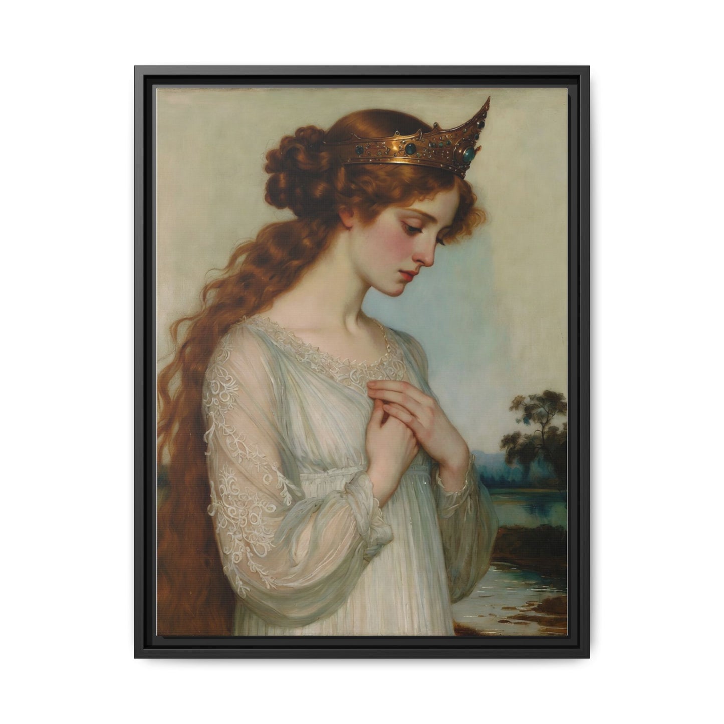 Framed Matte Canvas Print — Vintage Pre-Raphaelite Princess Portrait