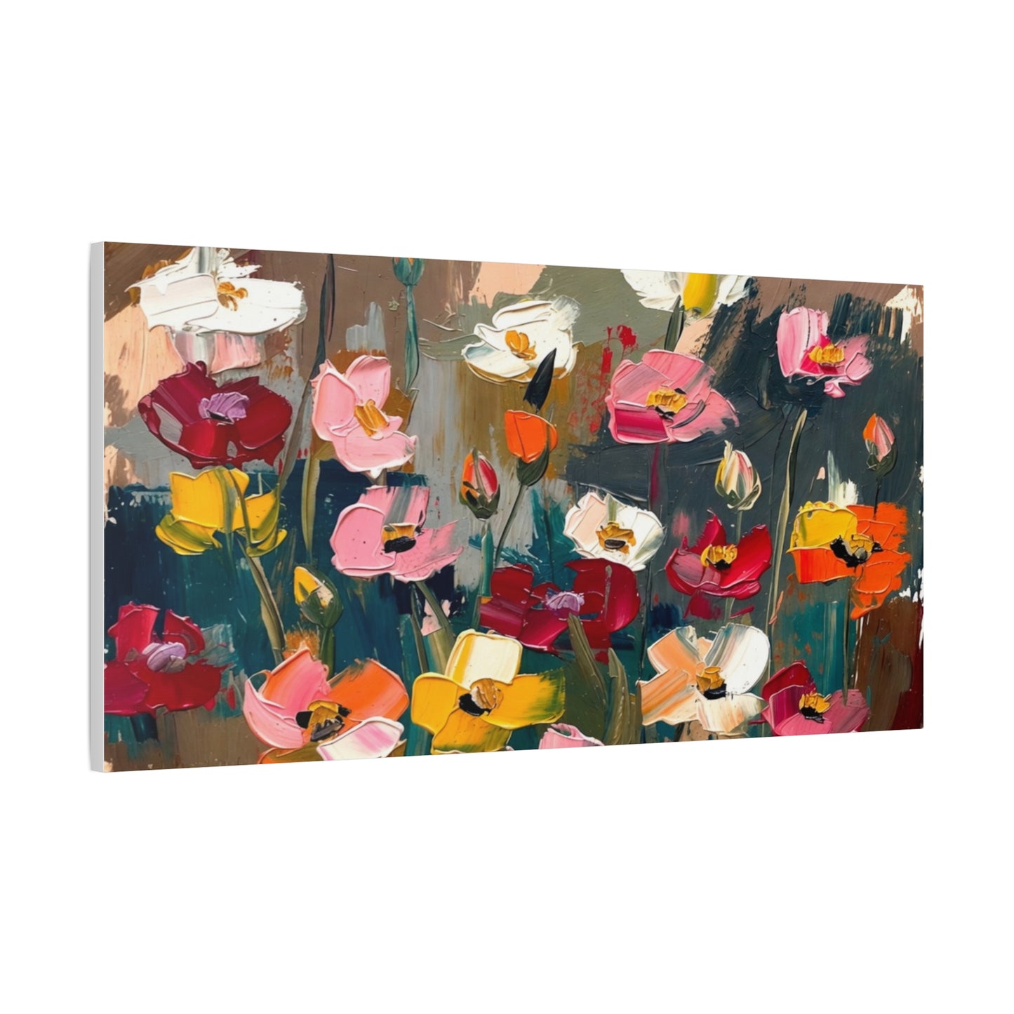 Abstract Floral Canvas Wall Art — Colorful Poppies Matte Stretched Print