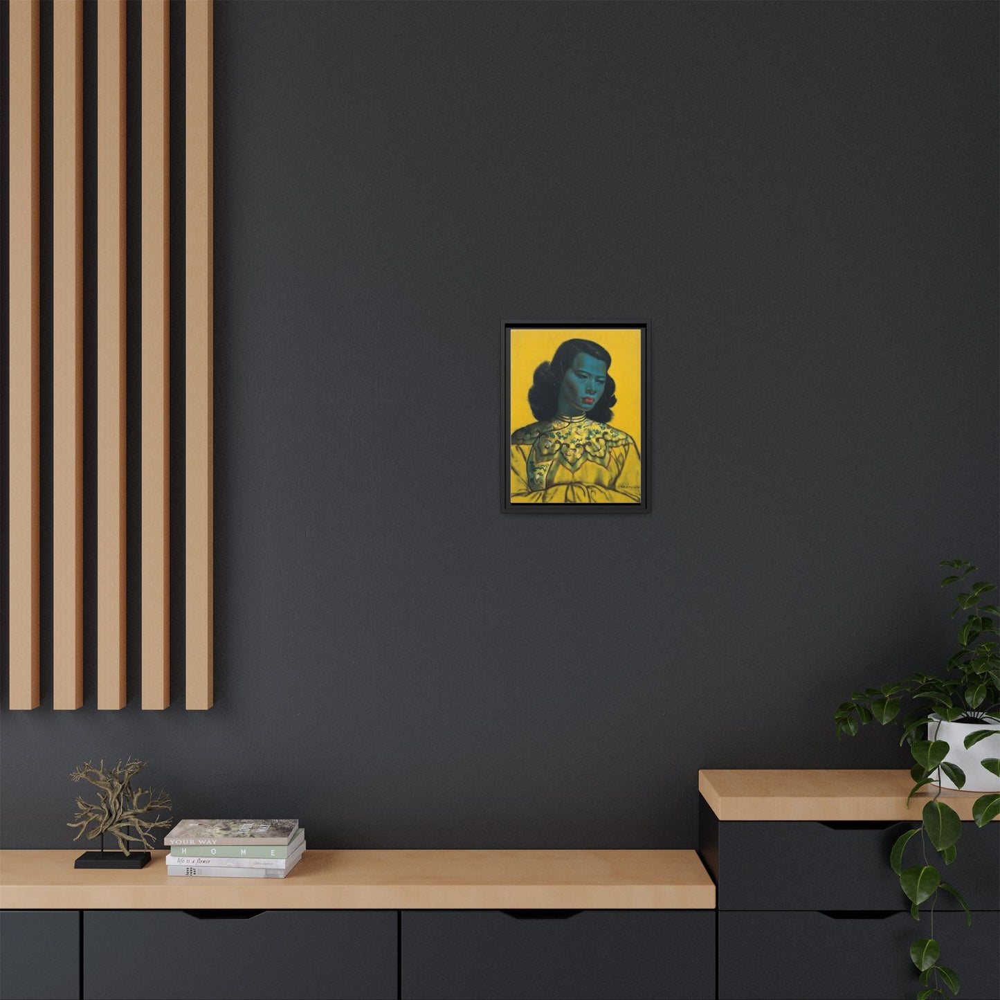 Framed Matte Canvas Art Print — Vintage Portrait with Yellow Background