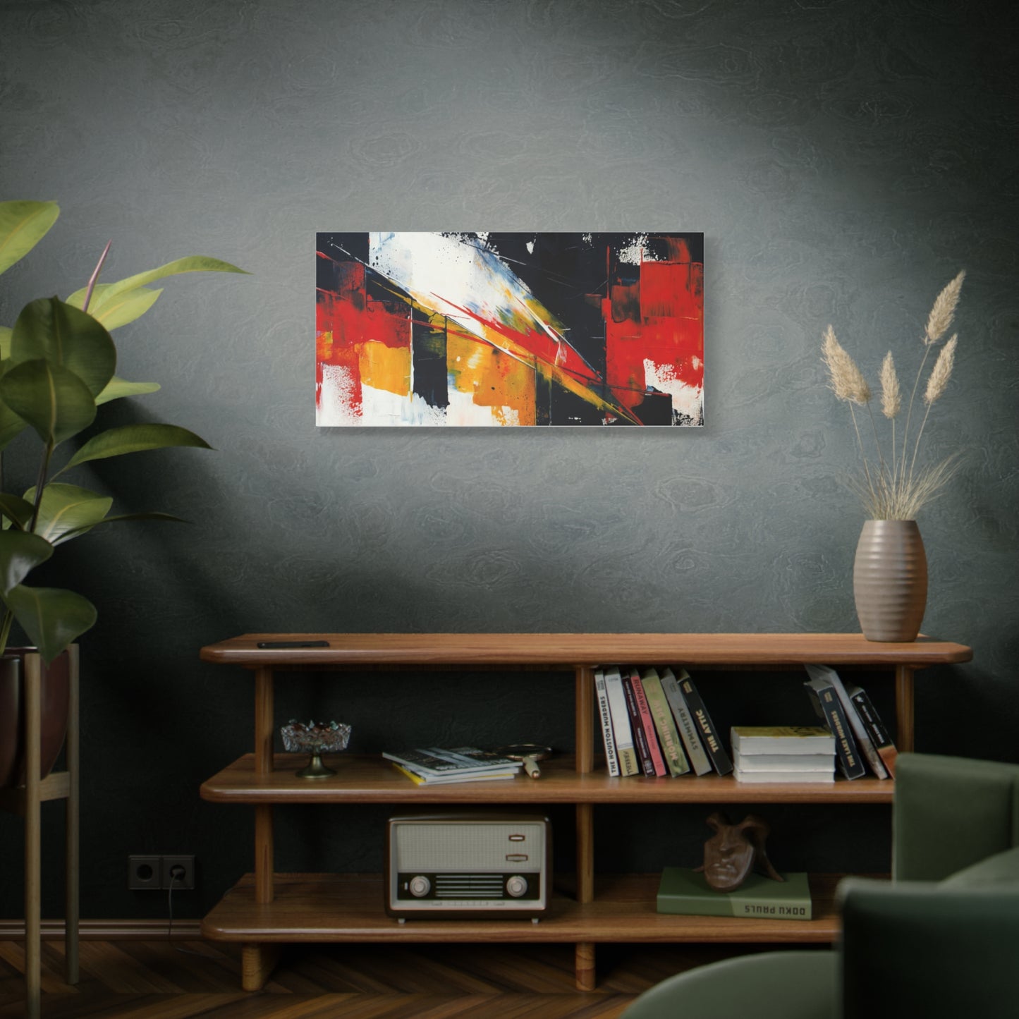 Abstract Geometric Canvas Art — Bold Red & Black Modern Wall Painting