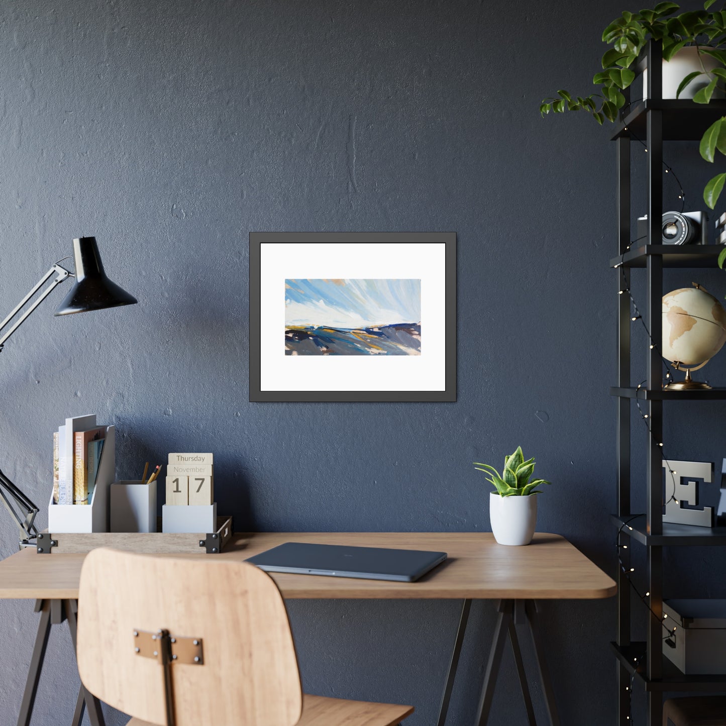 Abstract Coastal Landscape Framed Poster — Blue Seascape Wall Art