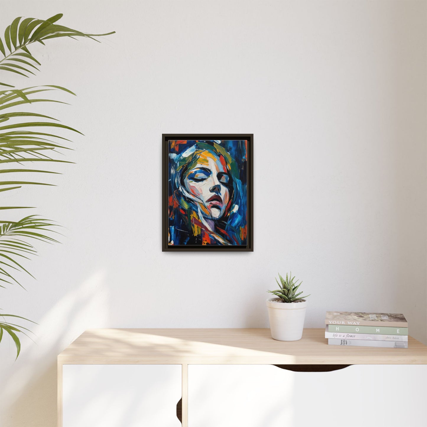 Abstract Colorful Woman Portrait — Framed Matte Canvas Wall Art