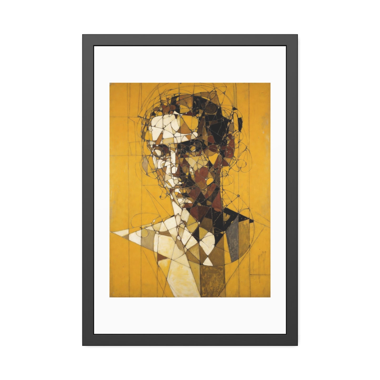 Framed Poster — Abstract Geometric Portrait on Mustard Yellow