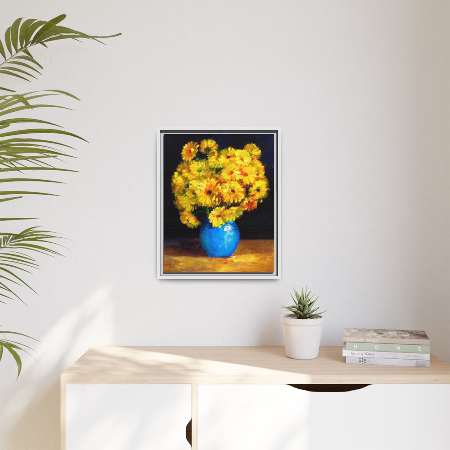 Yellow Daisy Bouquet Matte Canvas Framed Wall Art