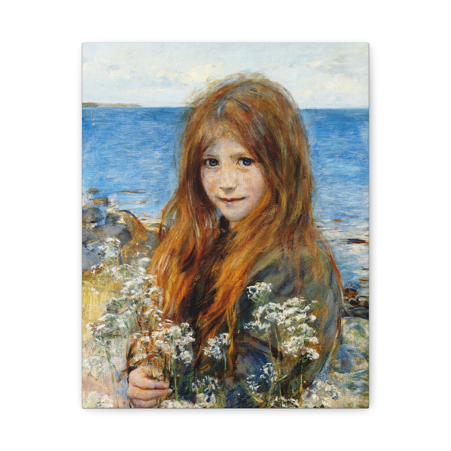 Little girl on the beach by Hans Olaf Heyerdahl Matte Canvas Wall Art Print