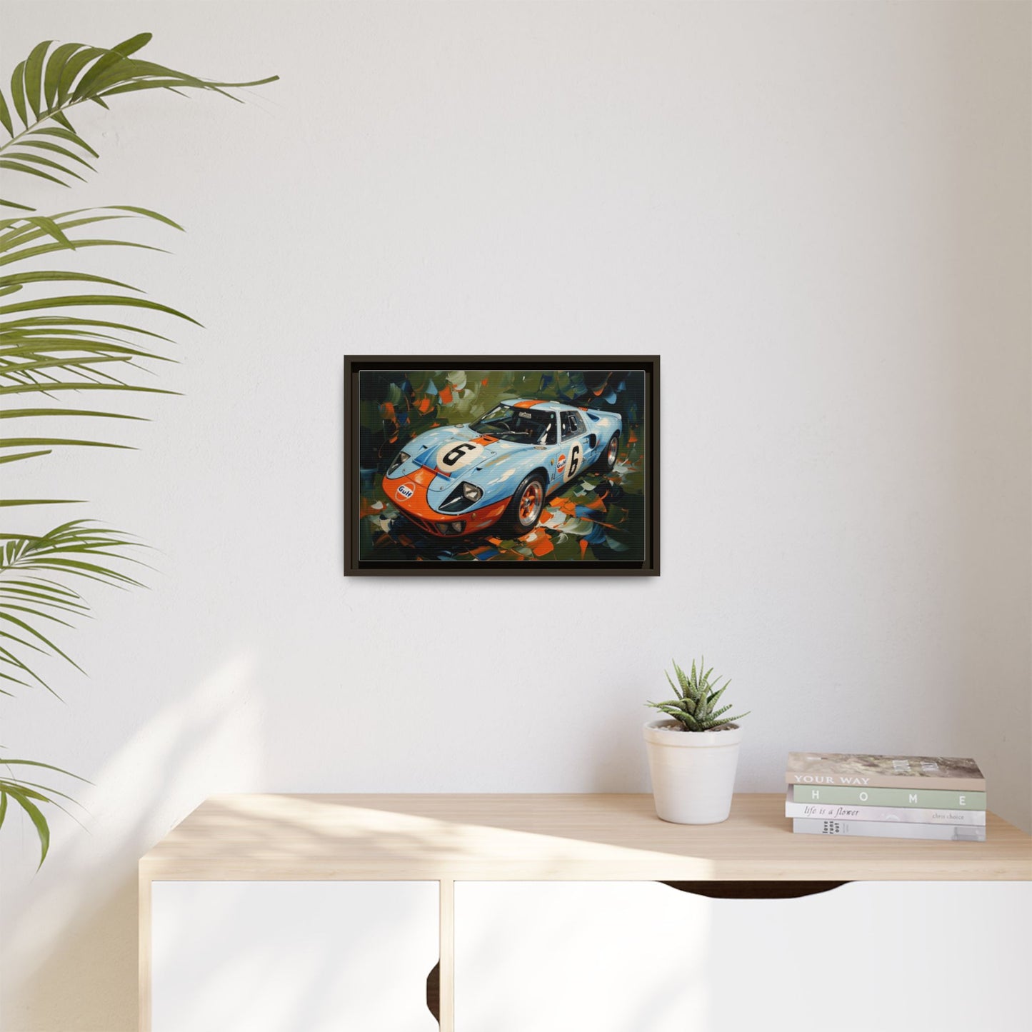 Gulf Racing GT40 Matte Framed Canvas — Vintage Sports Car Wall Art