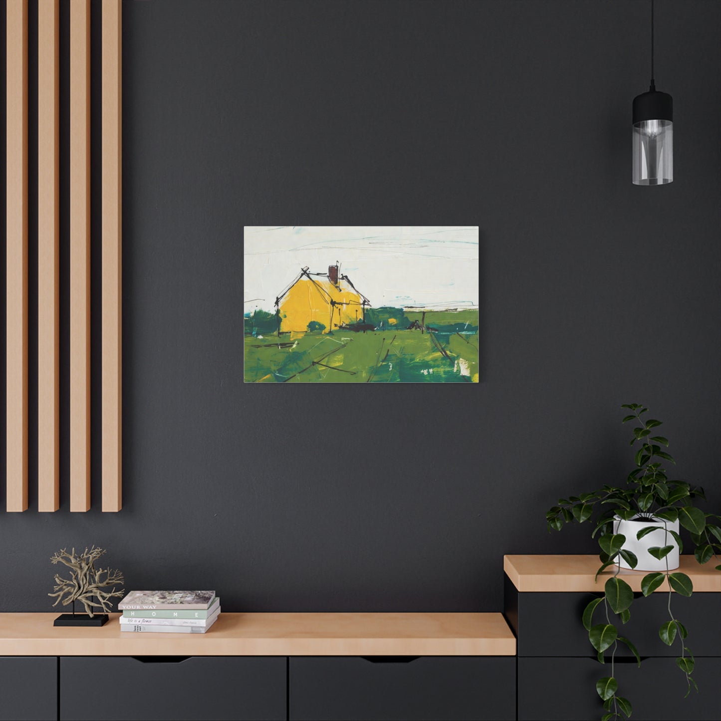 Yellow Cottage Landscape Canvas - Matte Stretched Wall Art