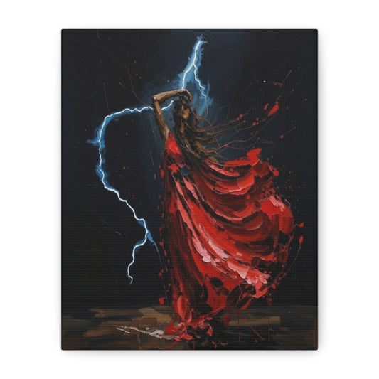 Red Dance Lightning - Matte Stretched Canvas Art