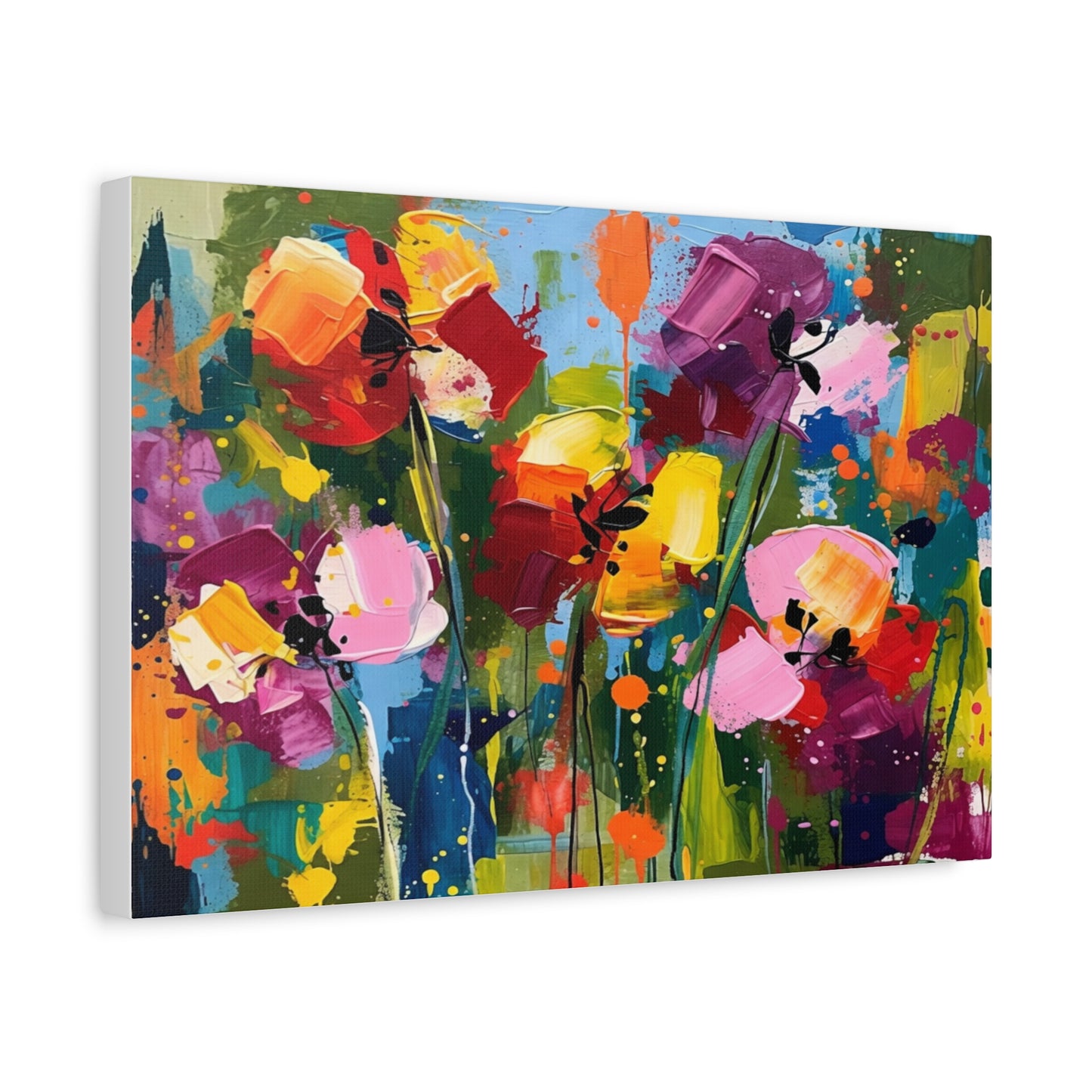 Vibrant Abstract Floral Canvas — Colorful Poppy Wall Art, Matte Stretched 1.25"