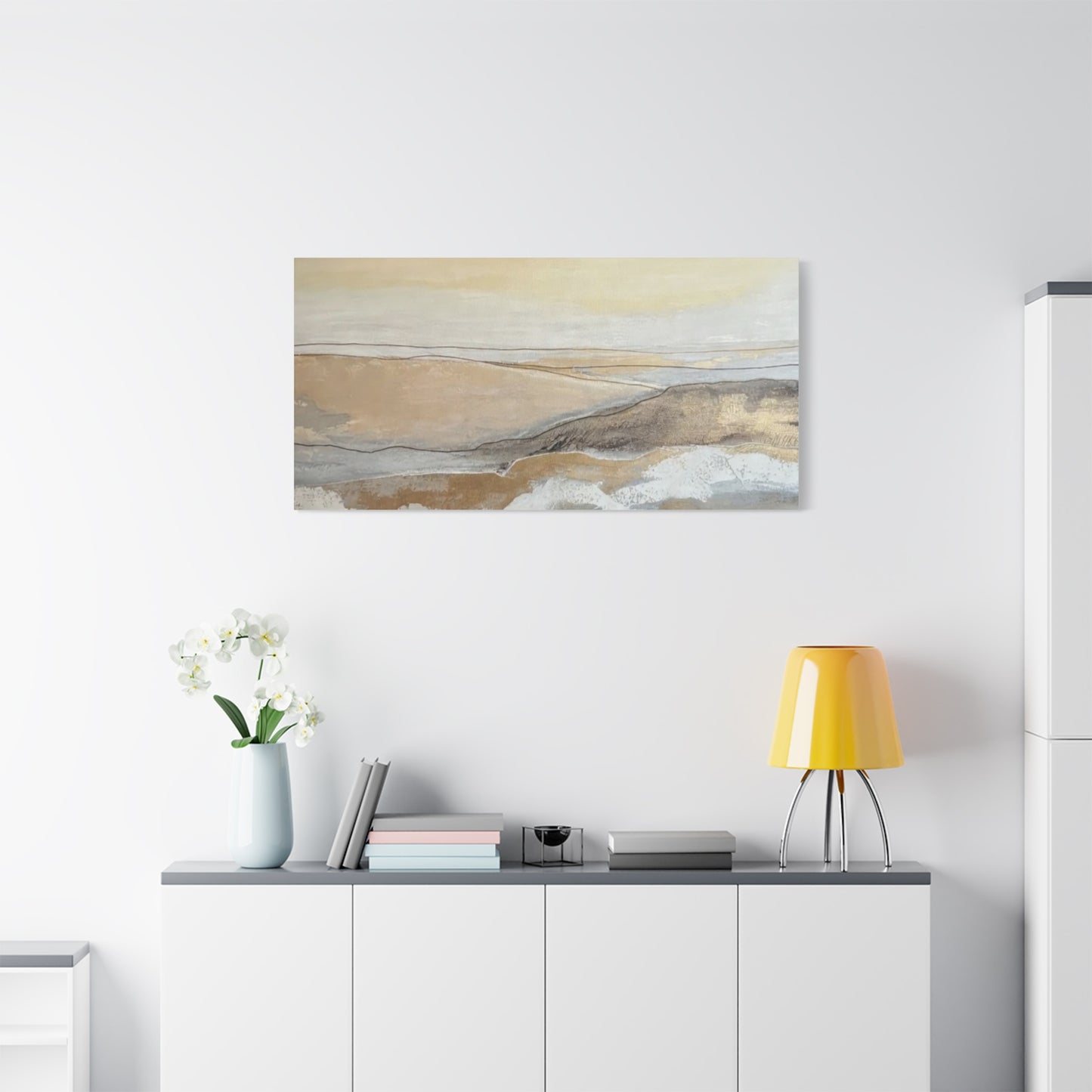 Abstract Coastal Landscape Canvas — Neutral Seascape Matte Stretched Wall Art
