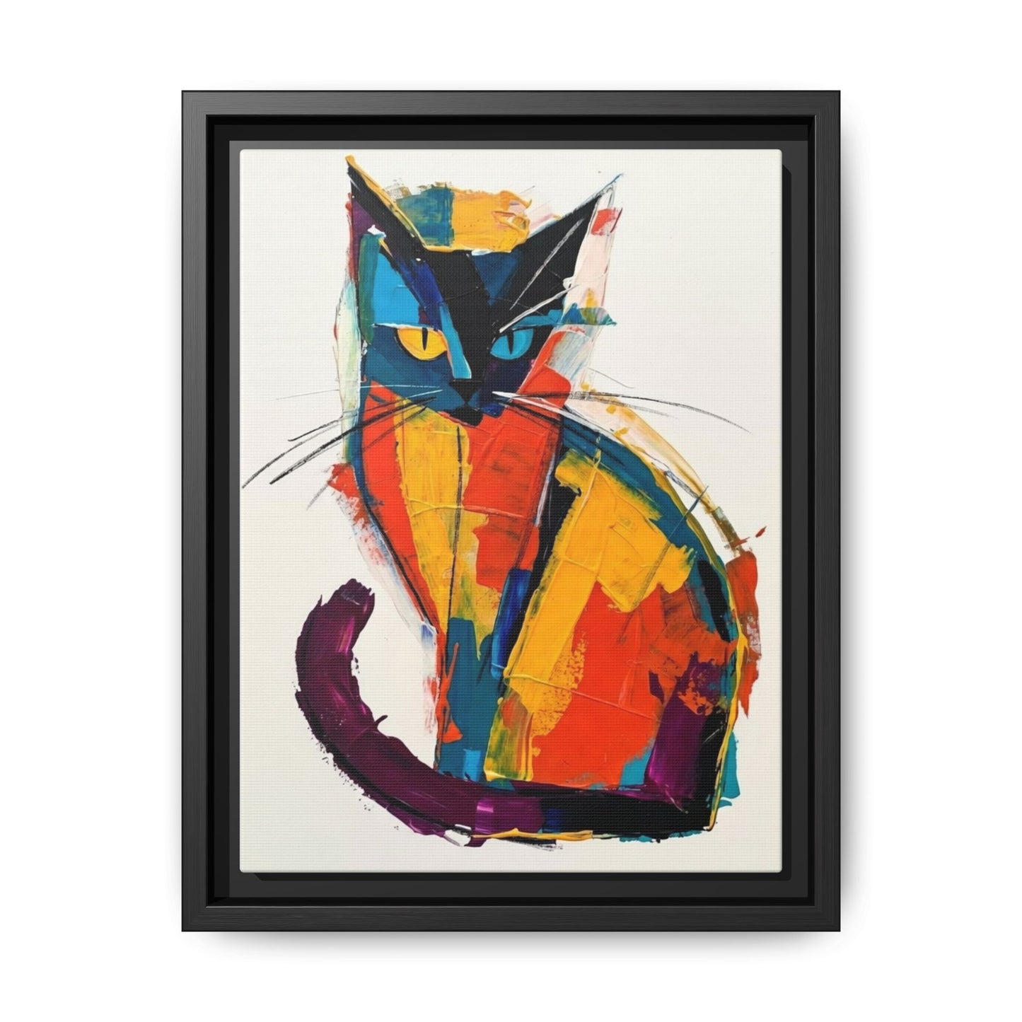 Colorful Abstract Cat Framed Canvas — Modern Matte Wall Art