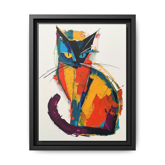 Colorful Abstract Cat Framed Canvas — Modern Matte Wall Art