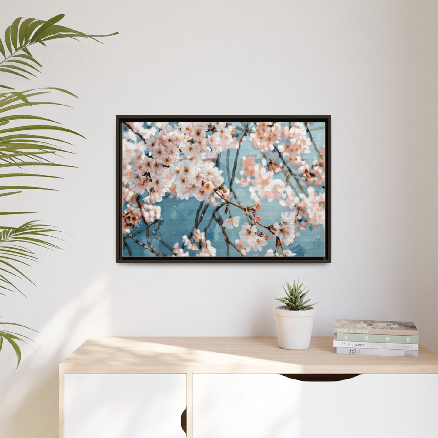Framed Cherry Blossom Matte Canvas Print — Soft Pink Floral Wall Art