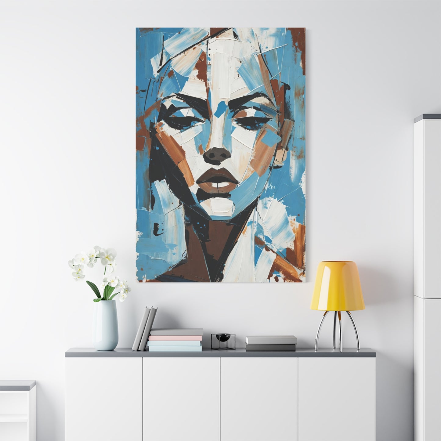 Abstract Blue Portrait Canvas Print — Modern Stretched Matte Wall Art